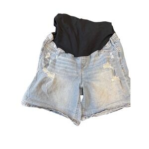 1822 Denim Maternity Distressed Jean Shorts Black Panel‎ Size 12/31